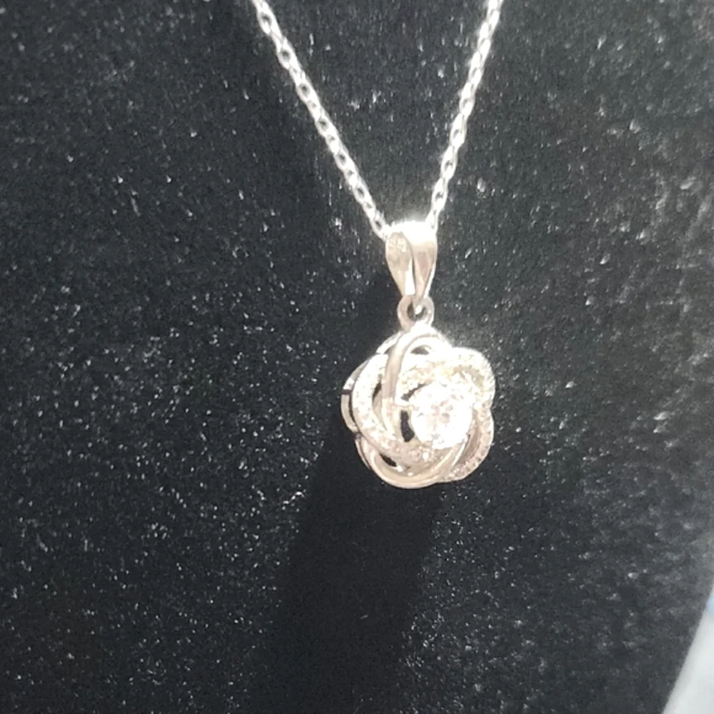 Sterling Silver Floral Pendant Necklace with Crystal Accents - Picture 5 of 7